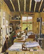 Sir William Orpen Major A.N.Lee in his hut ofice at Beaumerie-sur-Mer oil painting